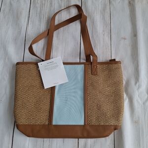 Thirty-One Little Dreamer Shoulder Bag Diamond Straw with Blue Panel NWT